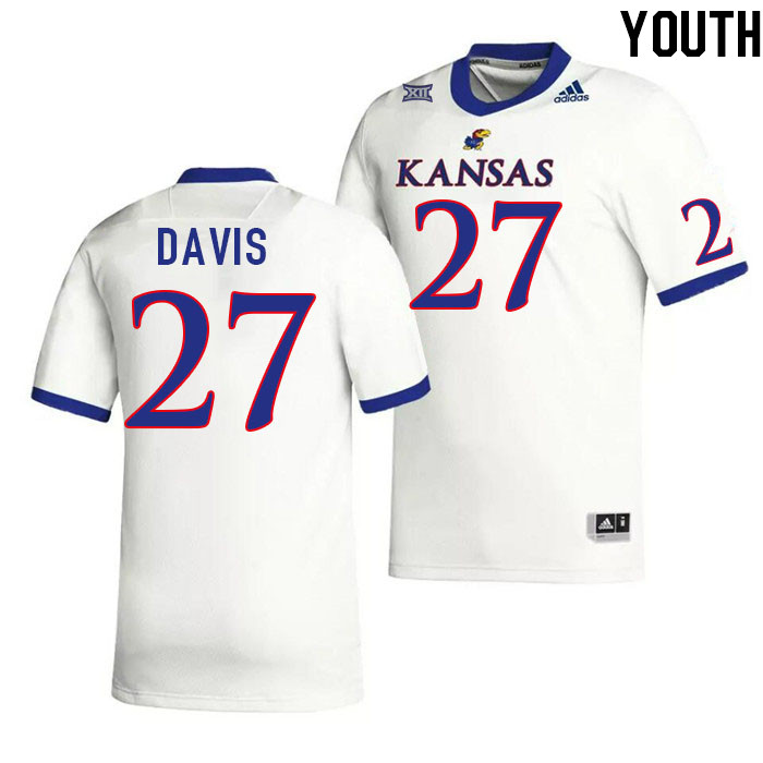 Youth #27 Taylor Davis Kansas Jayhawks College Football Jerseys Stitched Sale-White